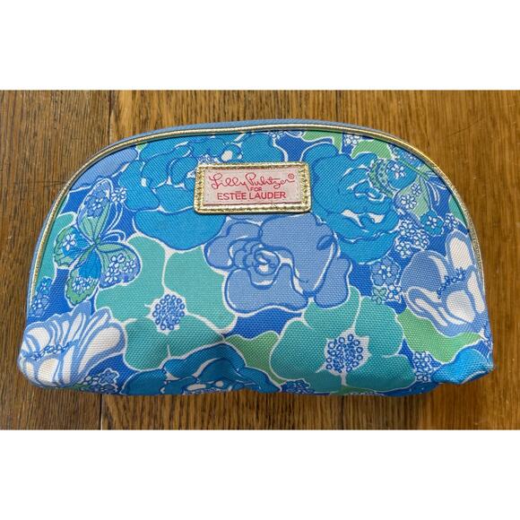 Lilly Pulitzer x Estee’ Lauder Cosmetic Bag Blue Aqua Zip 4.5” x 7.5” - Picture 1 of 9